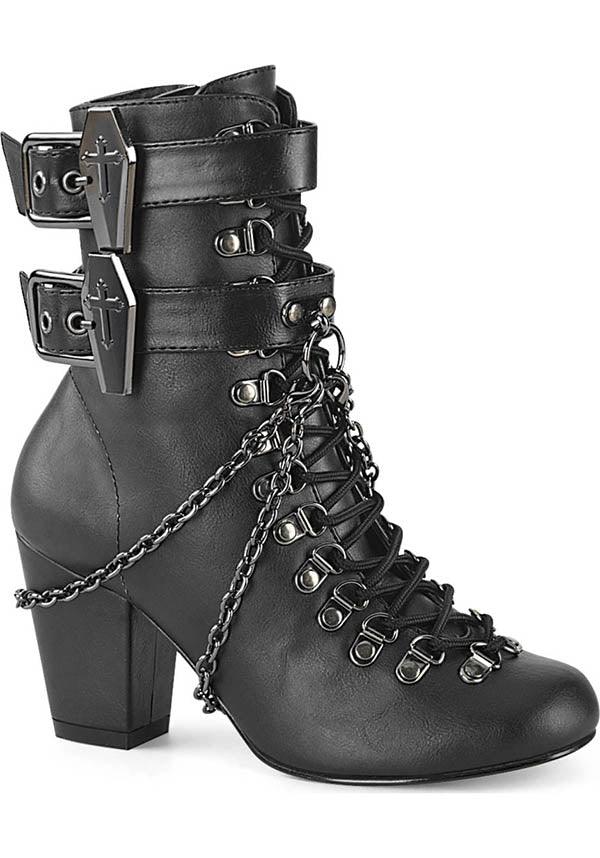 VIVIKA-128 Matte Black Ankle Boots - Demonia Alternative Footwear [In Stock]