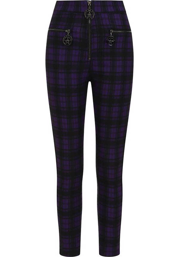 Damien Purple High - Waisted Chunky Zip Pants for a Grungy Look