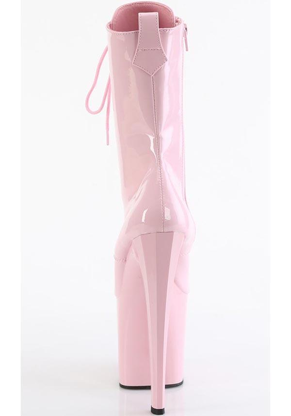 PREORDER: ENCHANT-1040 Baby Pink Platform Heel Lace-Up Mid Calf Boots