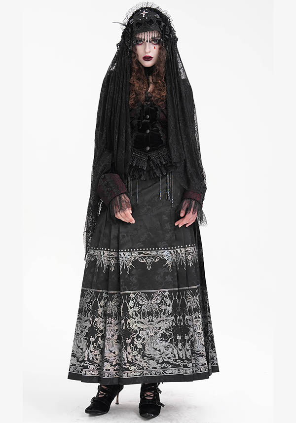 Devil Fashion Luxury Black Floral Jacquard Maxi Skirt