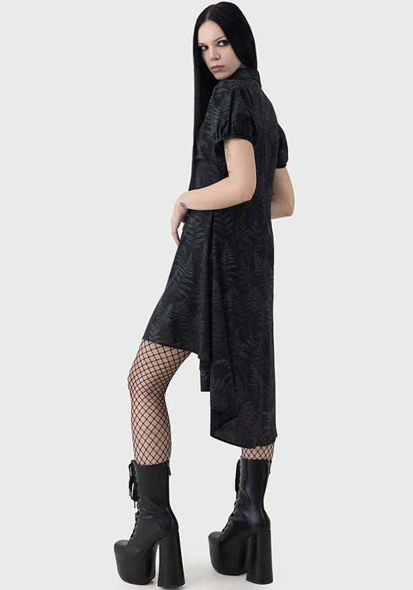 Equinoxx Fern Print Stretch Shirt Dress with Skull Button Detail