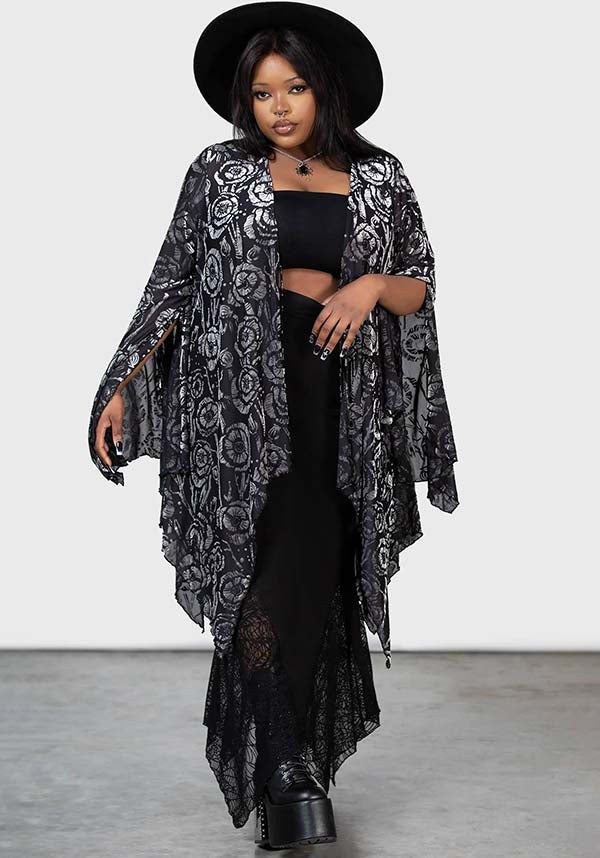 Stunning Flowering Fear Shawl with Stretch Mesh and Waterfall Sleeves