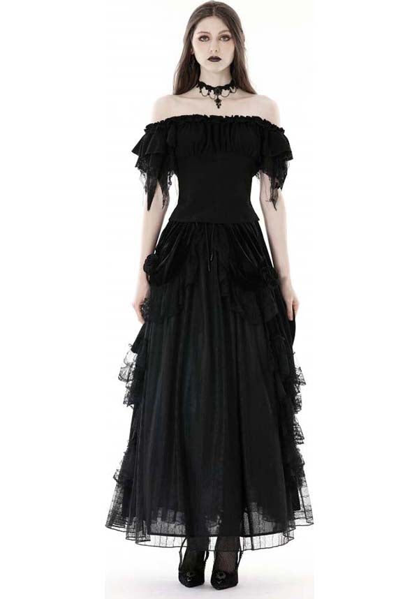 Dark in Love's Elegant Ruched Off-the-Shoulder Fatal Distressed Top