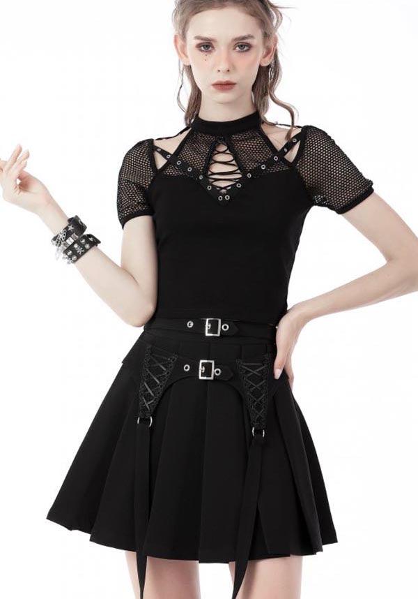 Visceral Grungy Gothic Pleated Lace-Up Skirt