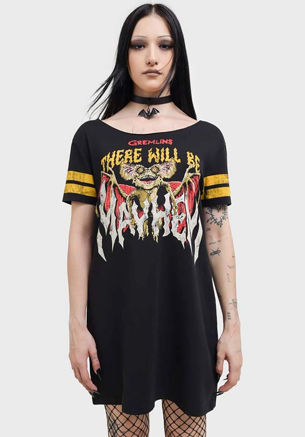 Licensed Gremlins Soft Stretch Cotton T-Shirt Dress - Trouble Maker Style