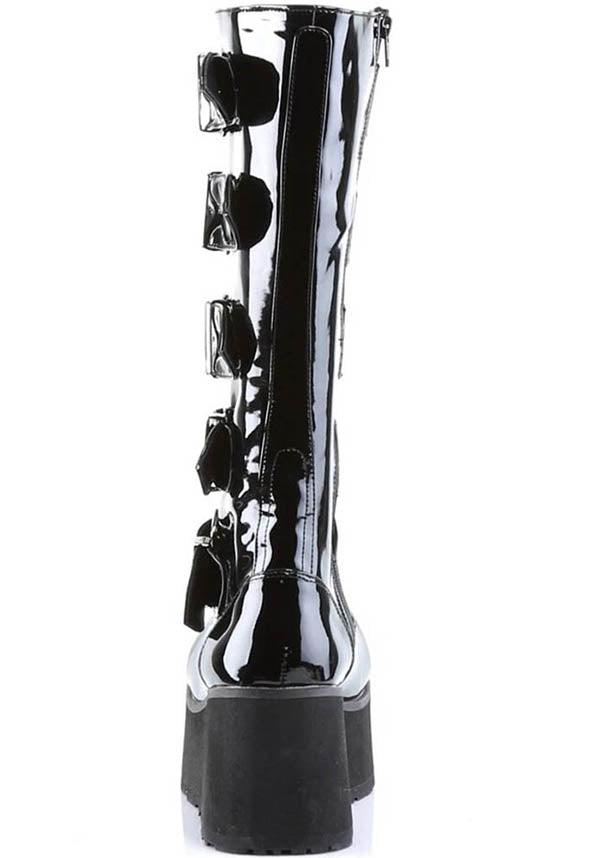 TRASHVILLE-518 Platform Lace-Up Knee High Boots in Black Patent - Preorder Available
