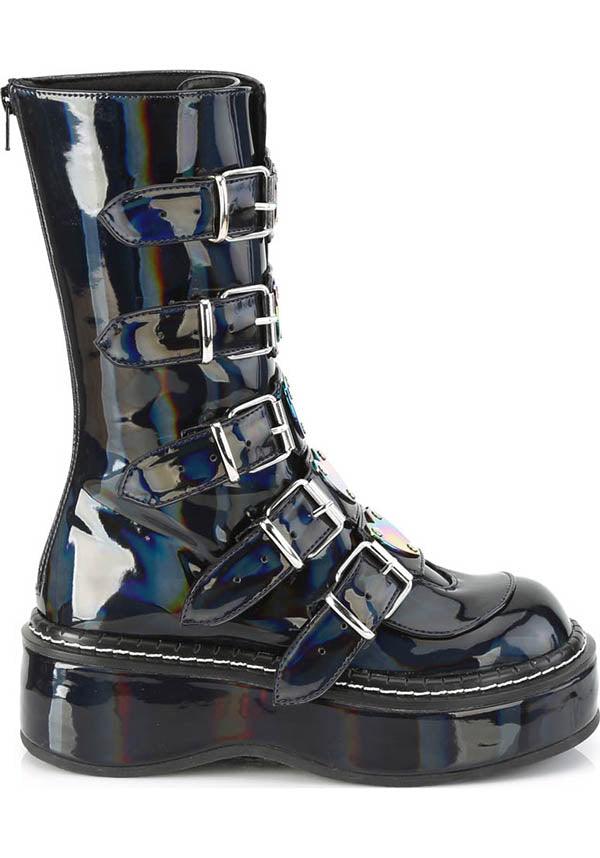 PREORDER! EMILY-330 Platform Boots in Black Hologram Style