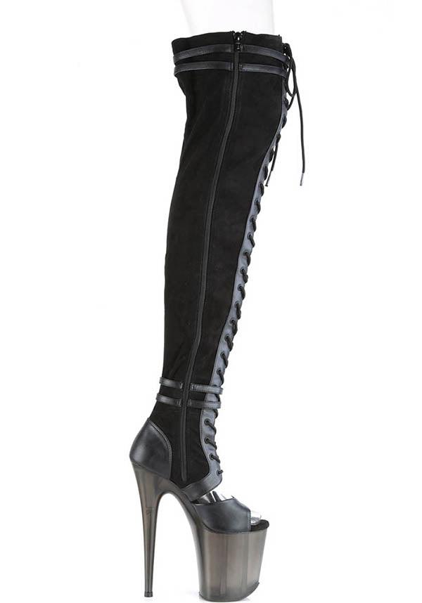 PREORDER - Flamingo-3027 Platform Heel Thigh High Boots in Black Color
