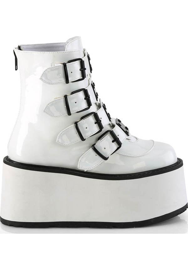 Pre - order DAMNED - 105 Platform Ankle Boots in White Holo Patent Design