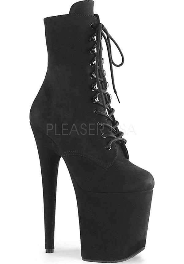PREORDER: FLAMINGO-1020FS Platform Ankle Boots in Black Vegan Suede
