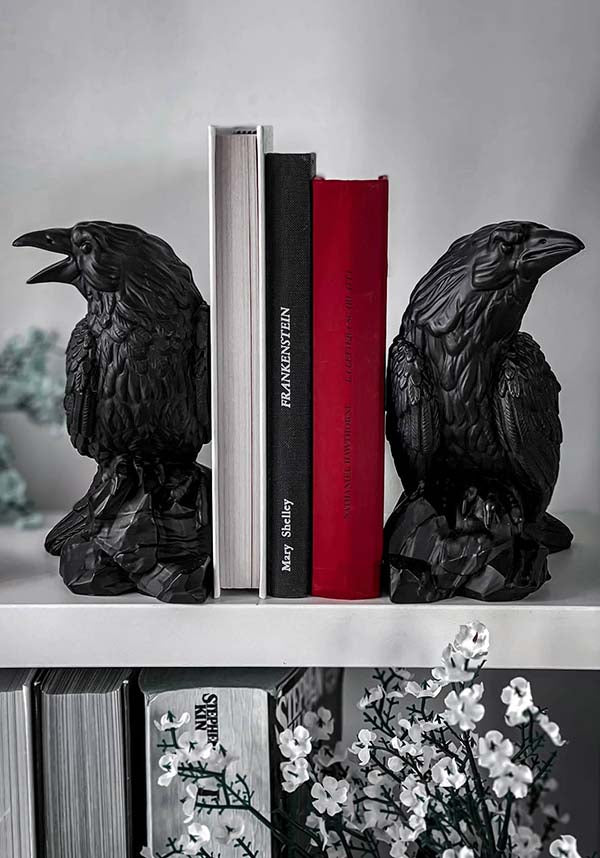 Matte Finish Resin Corvus Bookends - Set of Two