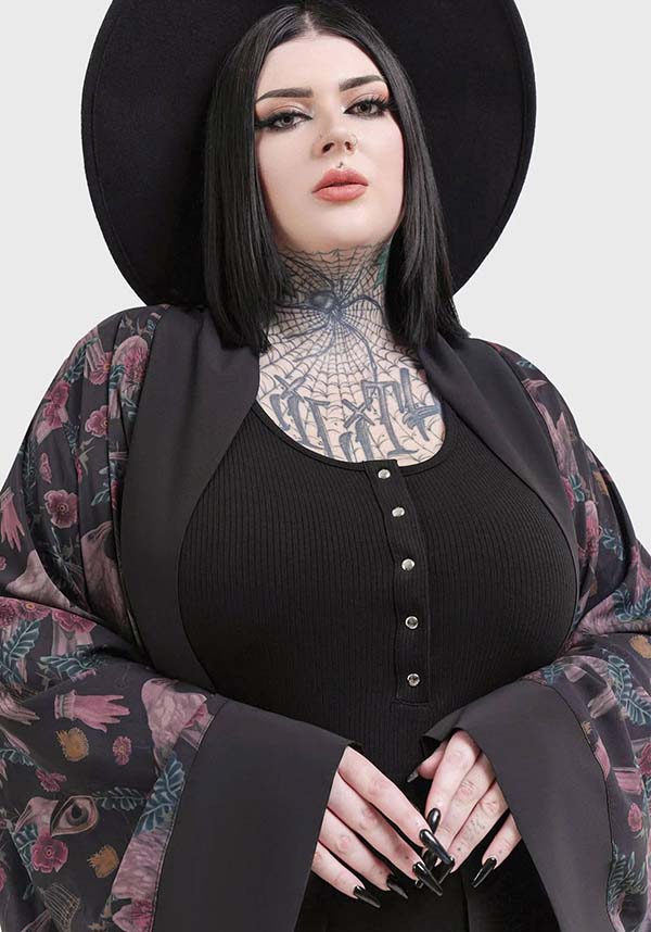 Corax Print Kimono with Smooth Fabric and Relaxed Fit