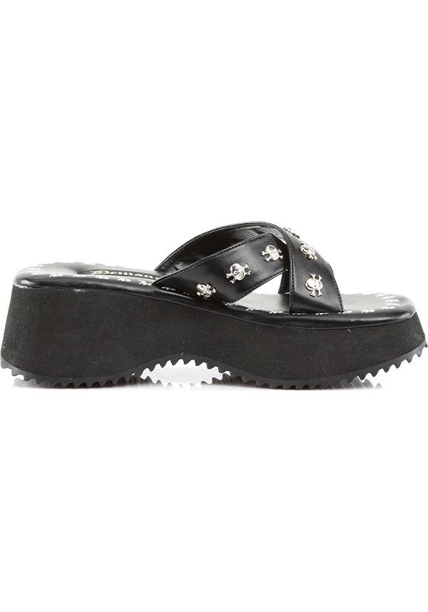 Black Skull Print Demon Slayer Style Pre-Order Platform Sandals - FLIP-05 Model