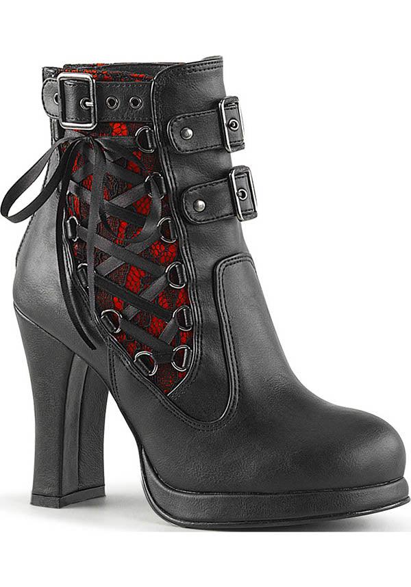 Demonia CRYPTO-51 Ankle Boots in Black and Red Color Scheme - Currently in Stock