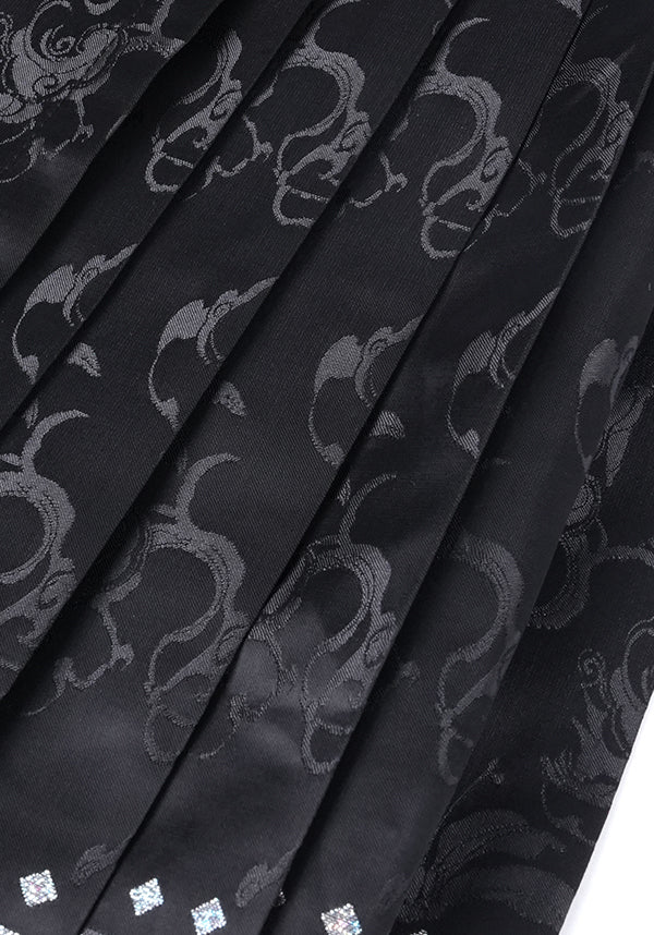 Devil Fashion Luxury Black Floral Jacquard Maxi Skirt