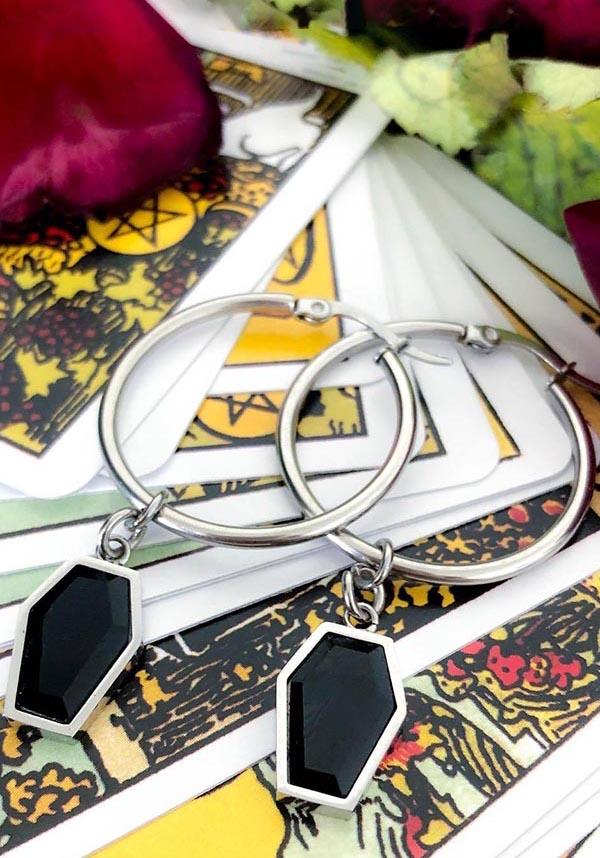 Stunning Crypt Black Coffin Stainless Steel Hoop Earrings