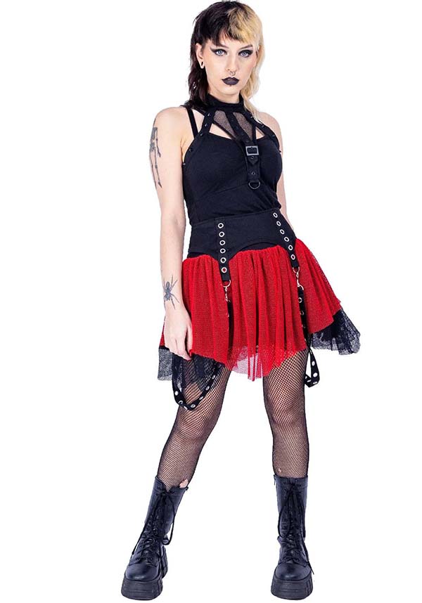 Poizen Industries Cybele Black and Red Alternative Style Skirt