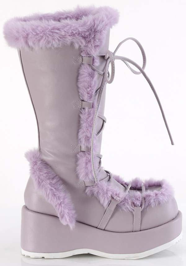 Lavender Vegan Leather CUBBY-311 Platform Mid-Calf Lace-Up Boots [PREORDER]