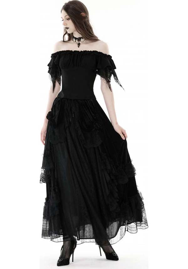 Dark in Love's Elegant Ruched Off-the-Shoulder Fatal Distressed Top