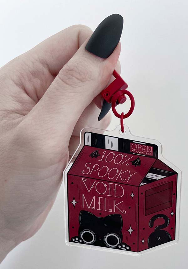 Handmade Double - sided Clear Acrylic Void Milk Keychain with Red Clip