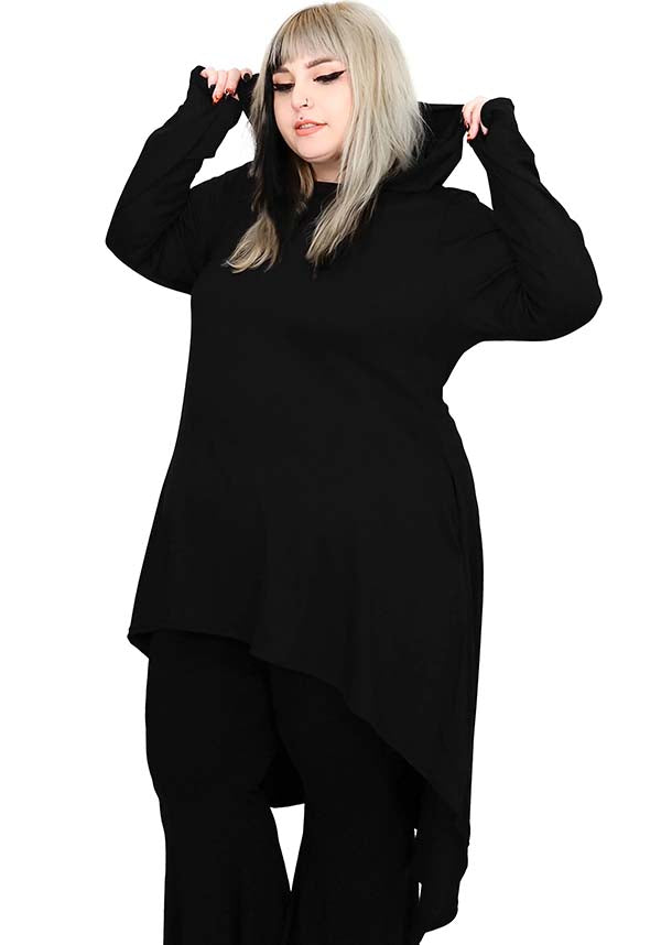 Foxblood's Edgy Creature of the Night Hooded Ponte Tunic with Thumbholes