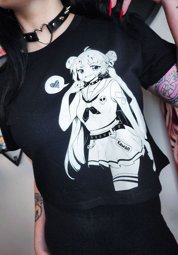 Adorable Anime and Goth-Inspired Usagi Crop T-Shirt for a Stand-Out Look