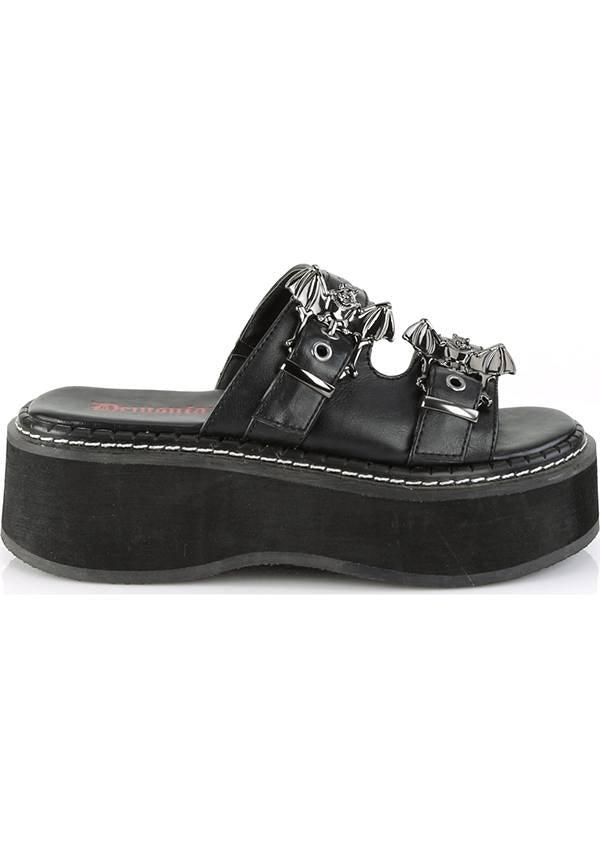 EMILY-100 Black Double Strap Flat Sandals - Preorder