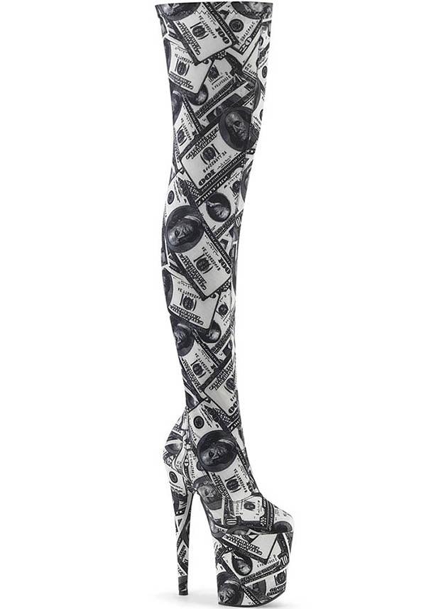 PREORDER: Flamingo-3000DP White and Black Thigh High Stretch Boots