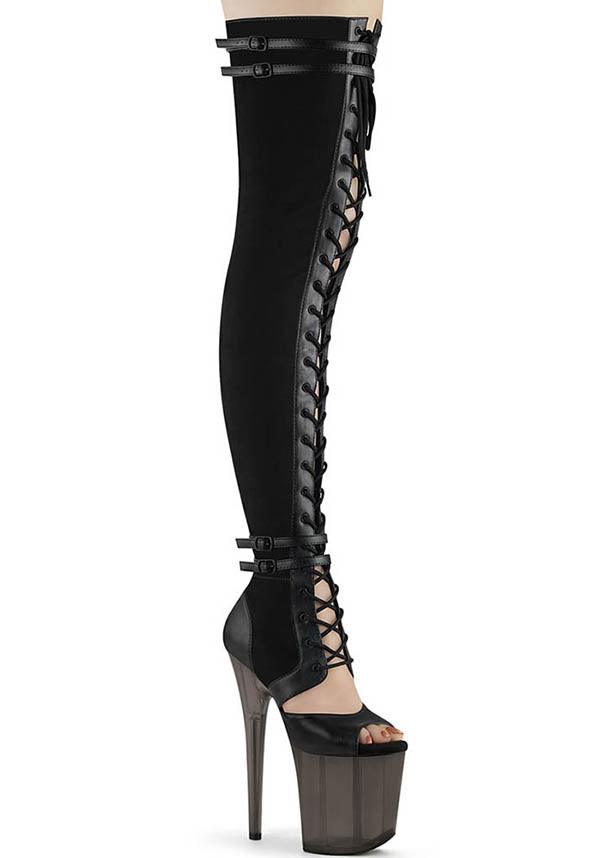 PREORDER - Flamingo-3027 Platform Heel Thigh High Boots in Black Color