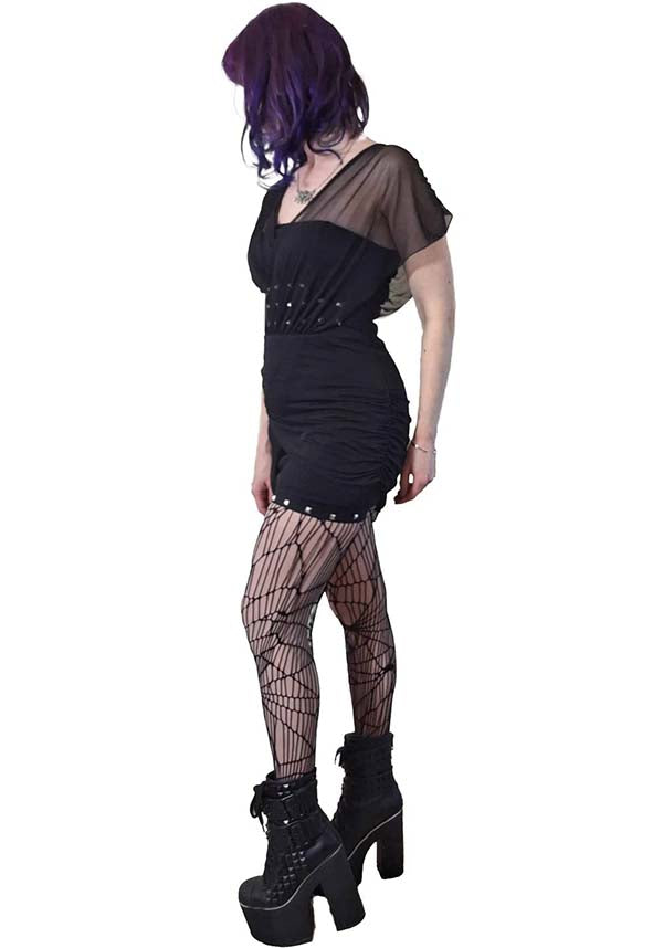 Necessary Evil Venus-Style Wrapped Mesh Mini Dress for Fashion-Forward Women