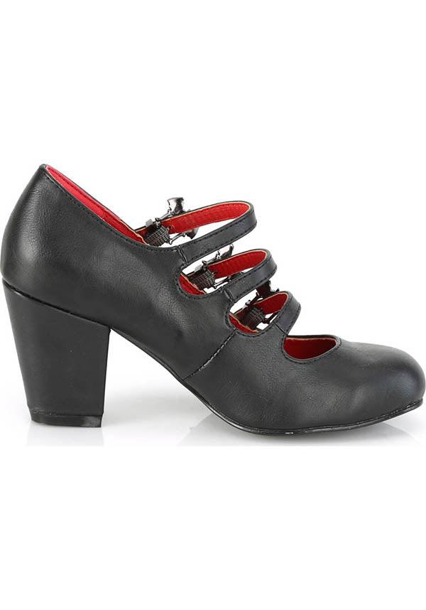 VIVIKA-38 Black Vegan Leather Pre-Order Block Heel Mary Jane Heels