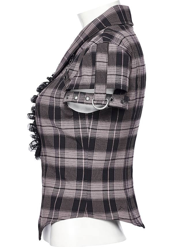 Baby Pink and Black Uriah Tartan Women's Shirt - A Blend of Classic and Feminine Style