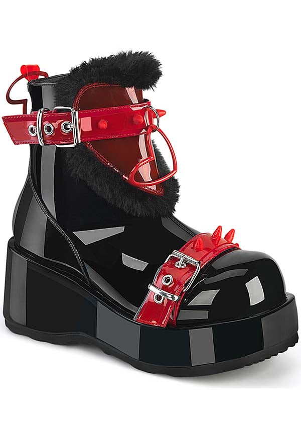 Demonia Black Patent Red PVC Cubby-57 Platform Ankle Boots - Pre-Order