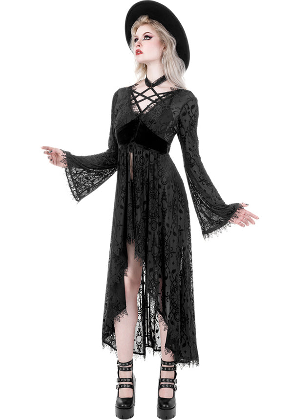 Restyle's Enchanting Dark Angel Burnout Stretch Velour Duster