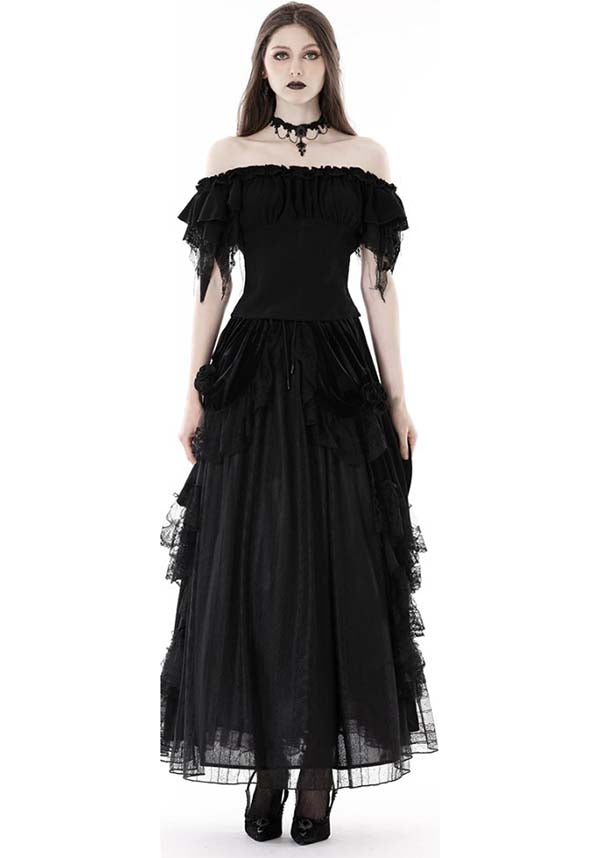 Dark in Love's Elegant Ruched Off-the-Shoulder Fatal Distressed Top