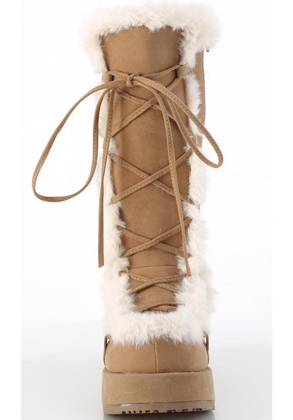 CUBBY-311 Platform Boots in Camel Vegan Suede - Preorder