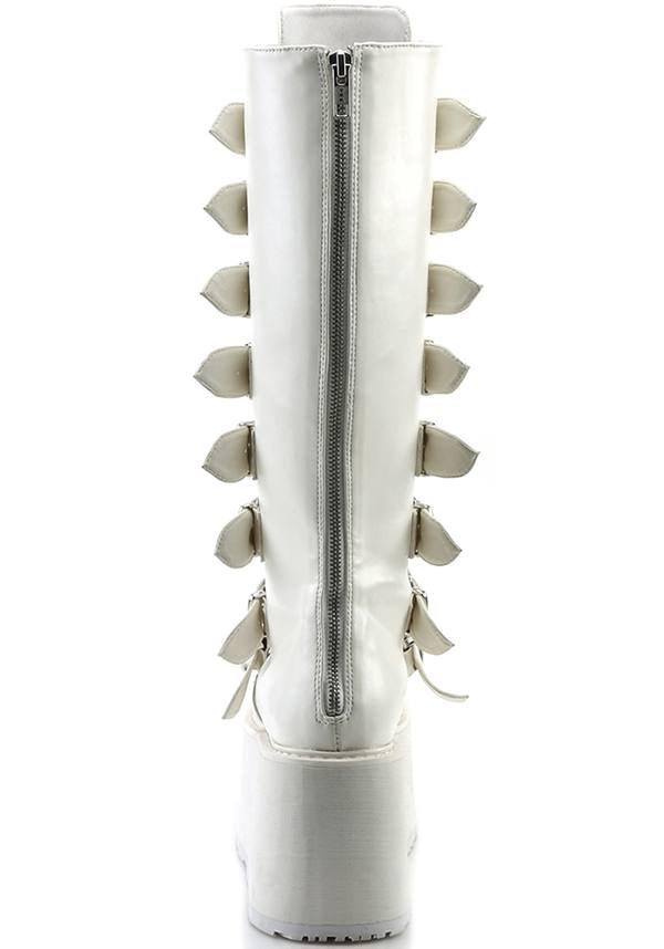 PREORDER - DAMNED-318 White Vegan Platform Knee High Boots