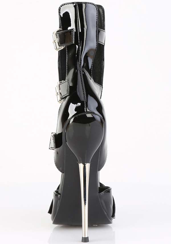 PREORDER: Devious DAGGER-15 Black Patent Heels