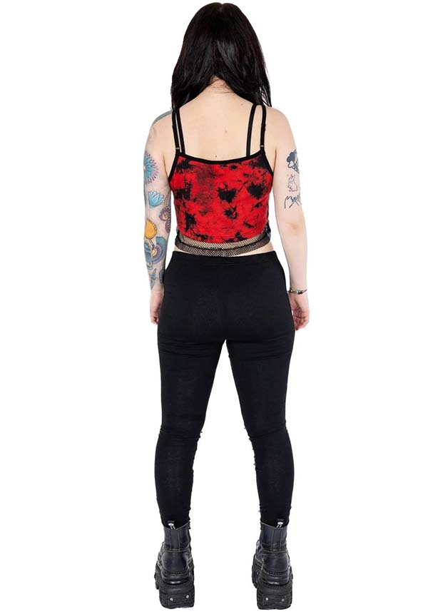 Poizen Industries' Danica Tie Dye Women's Top in Stylish Black and Red Color Scheme