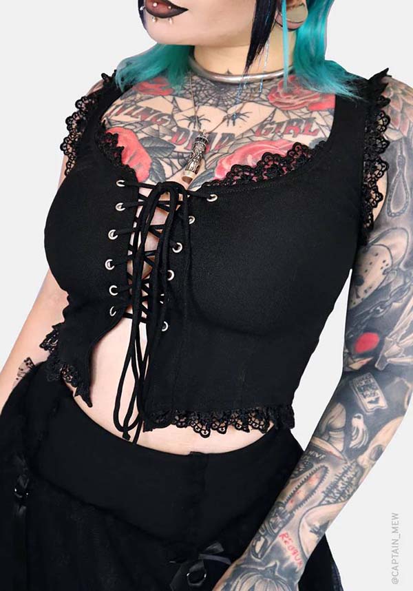 Circe Women's Fashionable Lace-Trimmed Adjustable Corset Front TOP