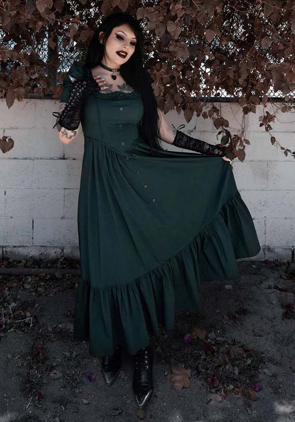 Lively Ghosts Emeraude Gothic Elegance Short Sleeve Dress