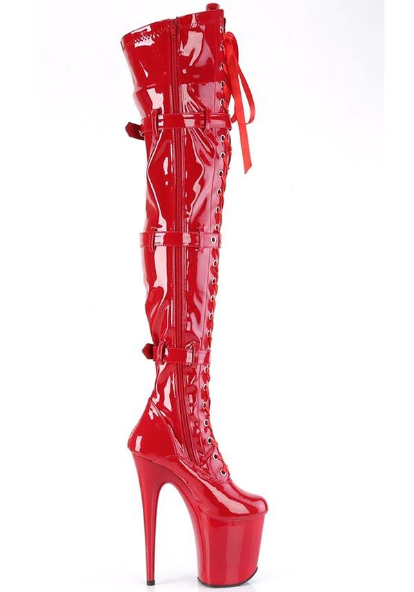 PREORDER! Flamingo-3028 Red Platform Heel Thigh High Boots