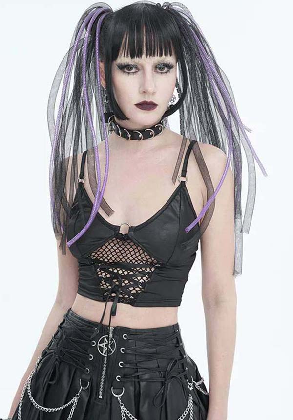 Devil Fashion's Cyber Goth Lace - Up Rubberised Mesh Top