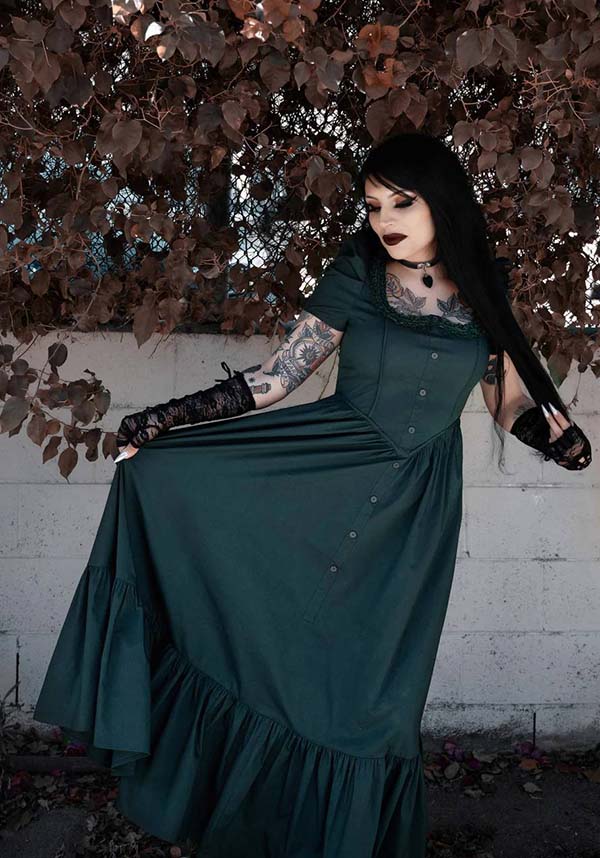Lively Ghosts Emeraude Gothic Elegance Short Sleeve Dress