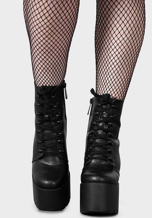 Crescent Faux Leather Platform Boots with Unique Cut - Out Design