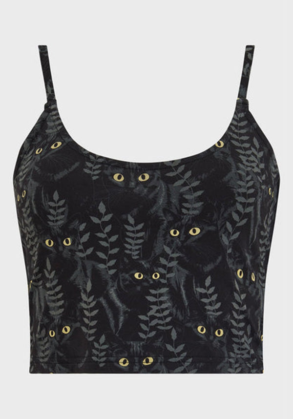 Stylish Familiar Woods Cropped TOP with Cat Print