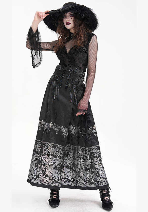 Devil Fashion Luxury Black Floral Jacquard Maxi Skirt