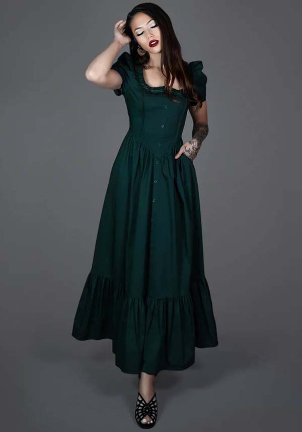 Lively Ghosts Emeraude Gothic Elegance Short Sleeve Dress