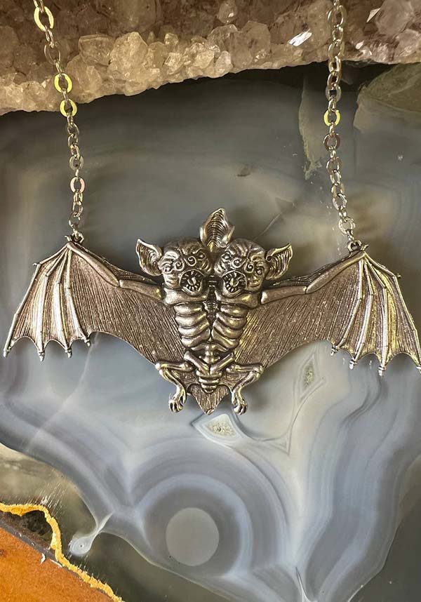 Exclusive Two-Faced Macabre Bat Necklace with Intricate Design