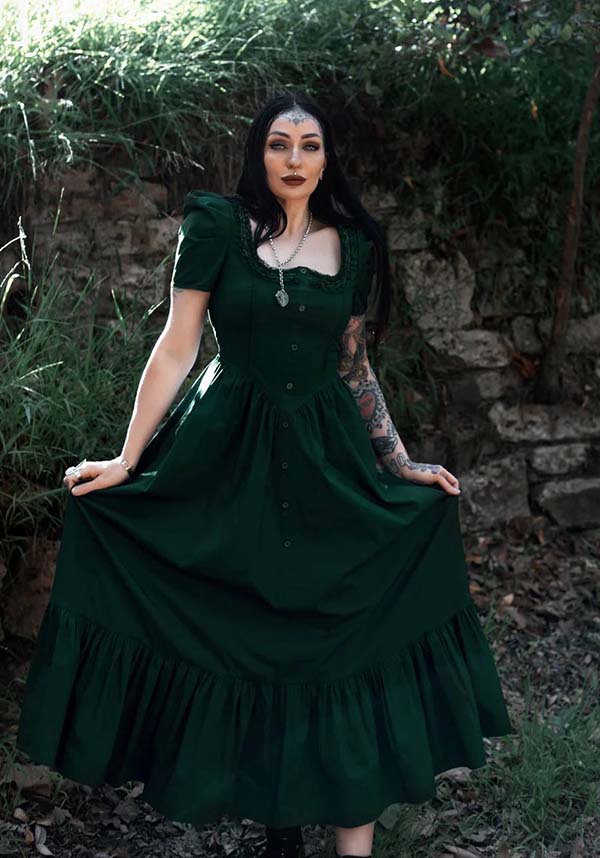 Lively Ghosts Emeraude Gothic Elegance Short Sleeve Dress